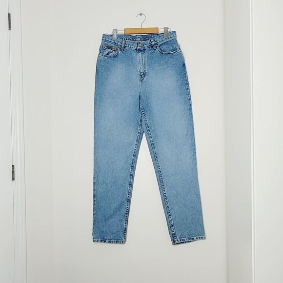Calvin Klein Blue 100% Cotton Blend High Rise Relaxed Straight Leg Jean Size 14 - Picture 1 of 15